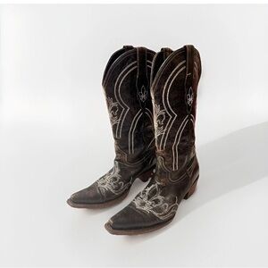 Pecos Bill Leather‎ Cowgirl/cowboy Boots Sz 6 Women’s Distressed Drk Brown White